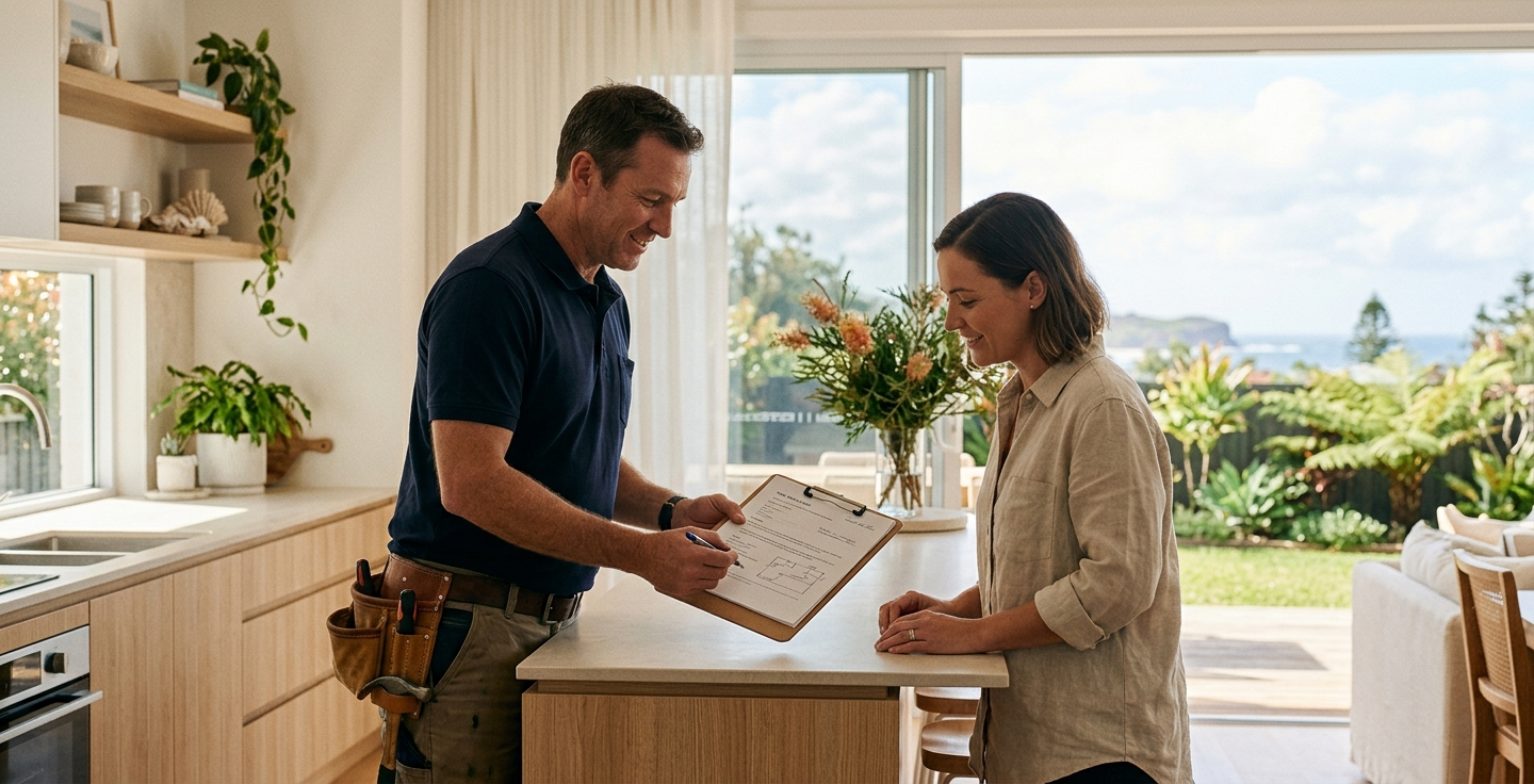 Licensed Northern Beaches electrician quoting a homeowner for electrical work